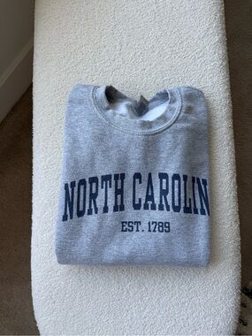 Gildan Grey Crewneck Sweatshirt with Navy North Carolina Print